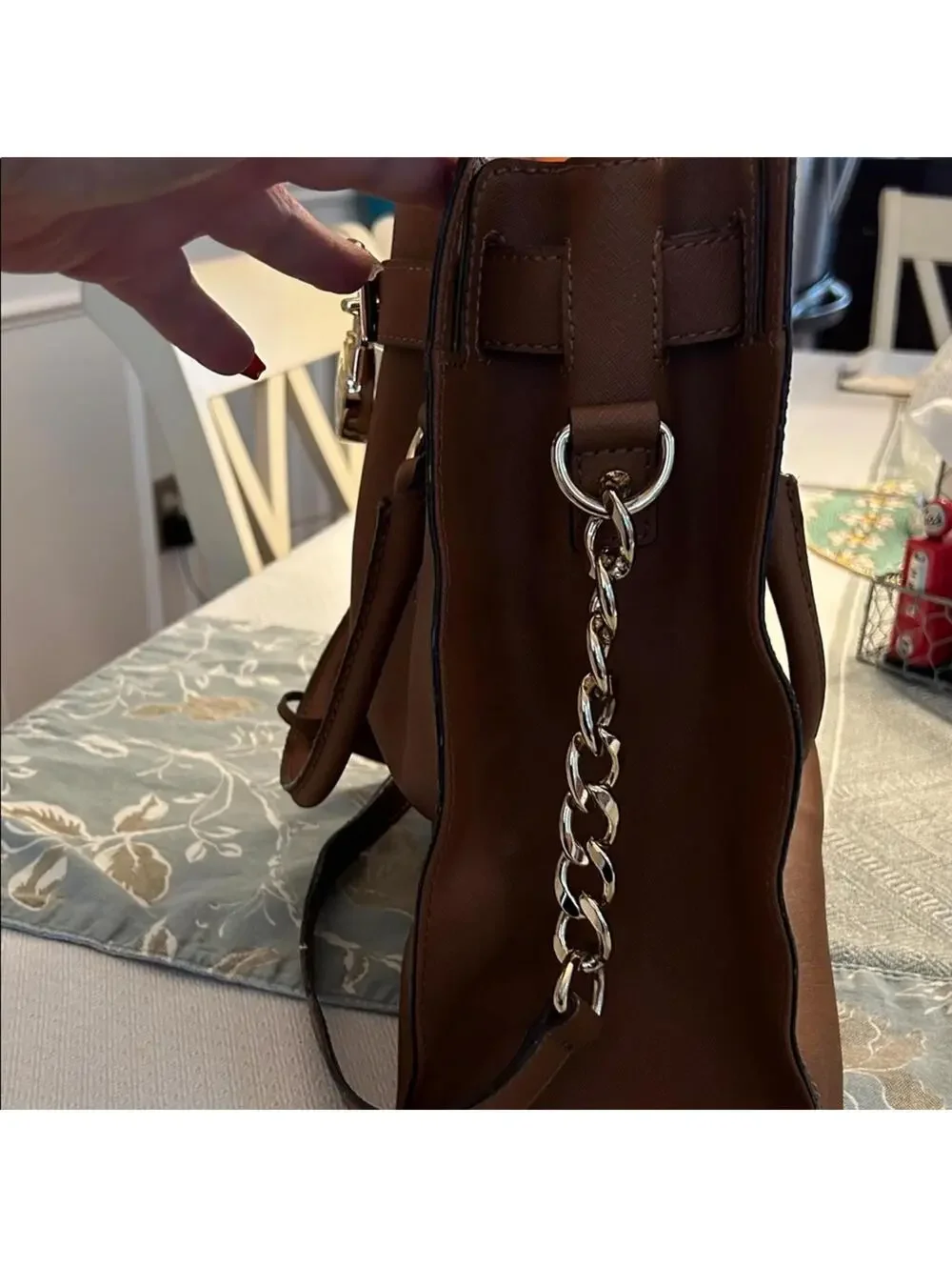 Michael Kors Brown Leather Hamilton Satchel with Gold Details